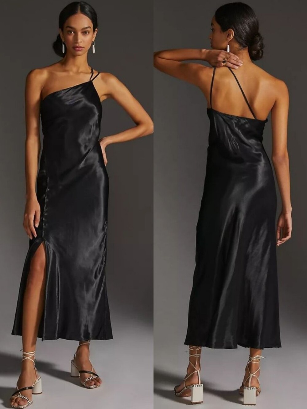 NWT Anthropologie Bl-nk Egyness Black One Shoulder Slip Dress Midi Size 12 90s - Picture 3 of 13